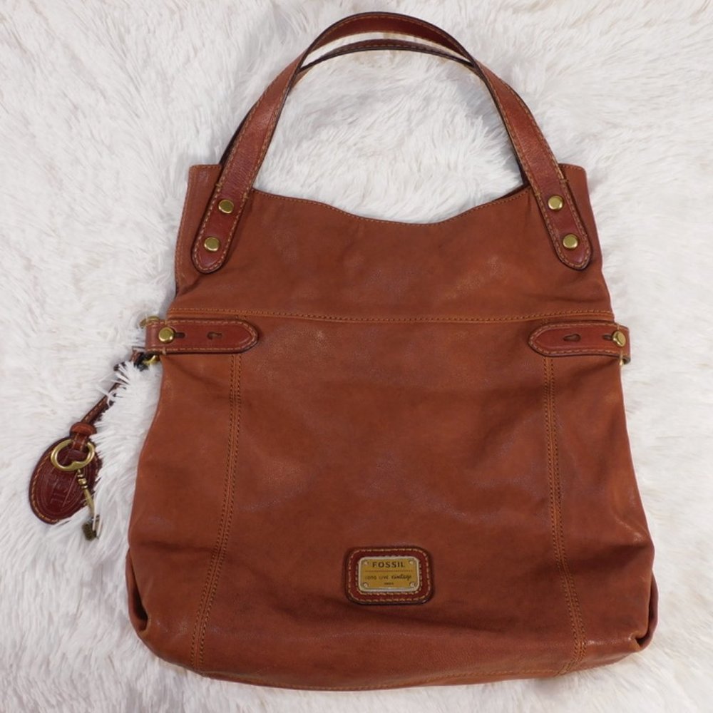 Fossil Brown Leather Shoulder Bag Magnetic Closure